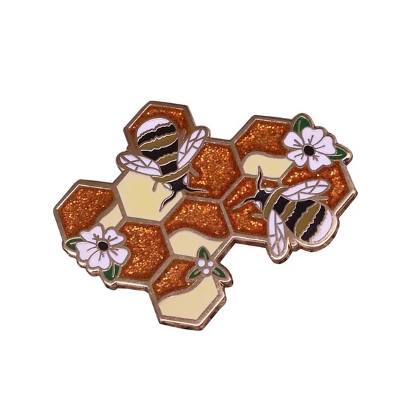 Beautiful Bee Honeycomb Bumblebee Enamel Pin - Picture 3 of 4
